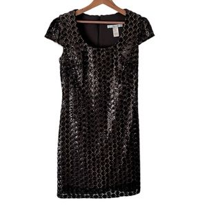 Karlie Black Sequin Dress Cap Sleeves Size Medium